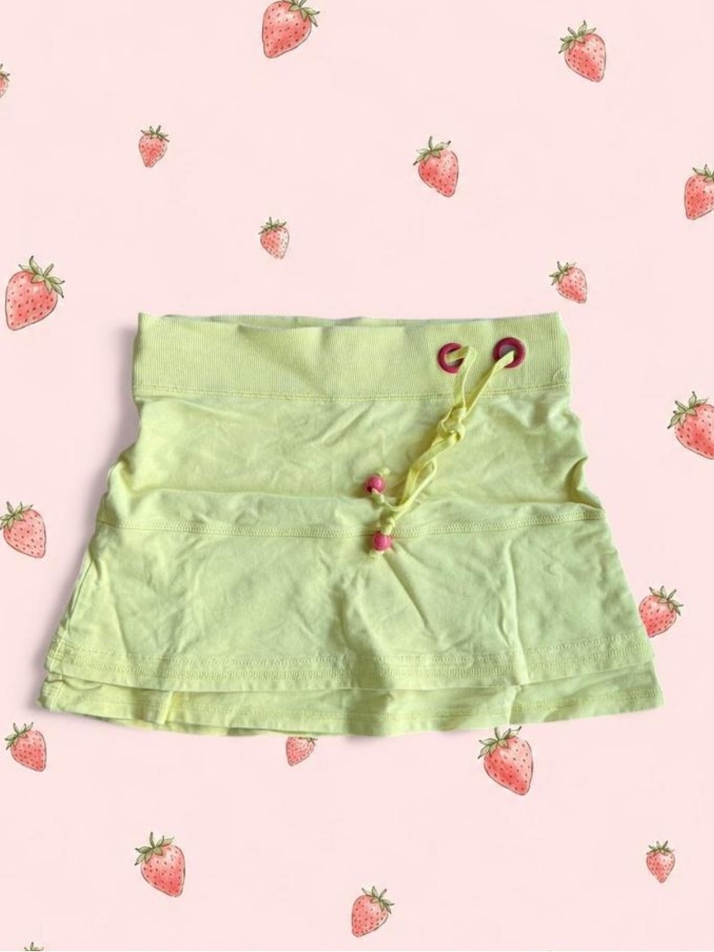 twik yellow Tiered Skirt with Pink Bead Accents